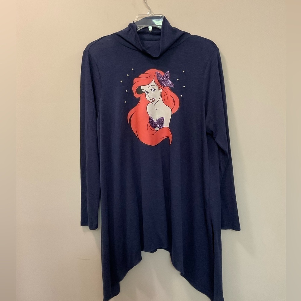 Disney Mock Neck Plus Size Pearls Little Mermaid Shark Bite Hem Top Size 2X